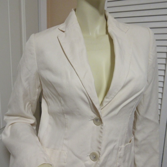 Banana Republic Womens Blazer Jacket 6 Silk Wool Cream Off-White Preppy Academia - Picture 4 of 8